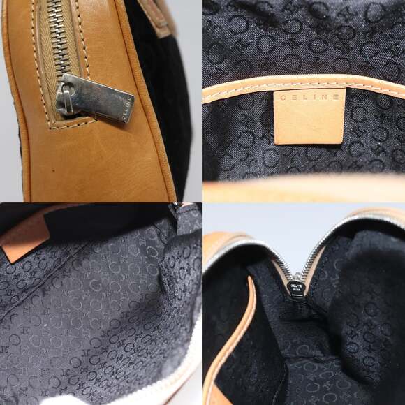 CELINE C Macadam Canvas Hand Bag Suede Leather Black Brown Silver - Picture 11 of 12